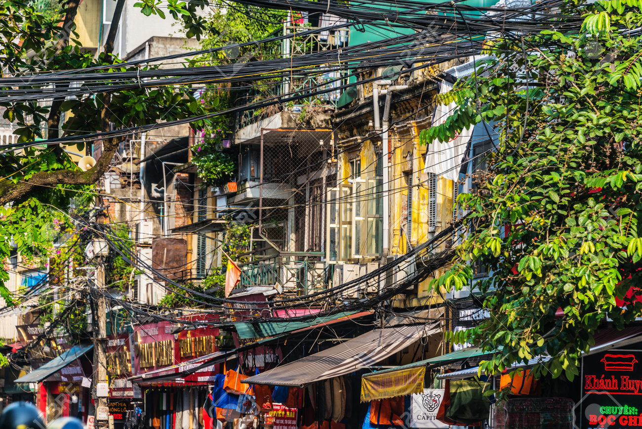 HANOI, VIETNAM - SEP 19, 2019: Street View Of Hanoi Old Quarter