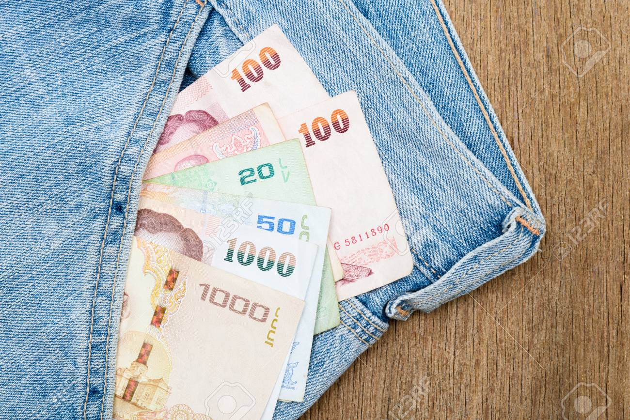 Close Up Of Thai Baht Banknotes In Jeans Pocket. Stock Photo, Picture and  Royalty Free Image. Image 60322225.