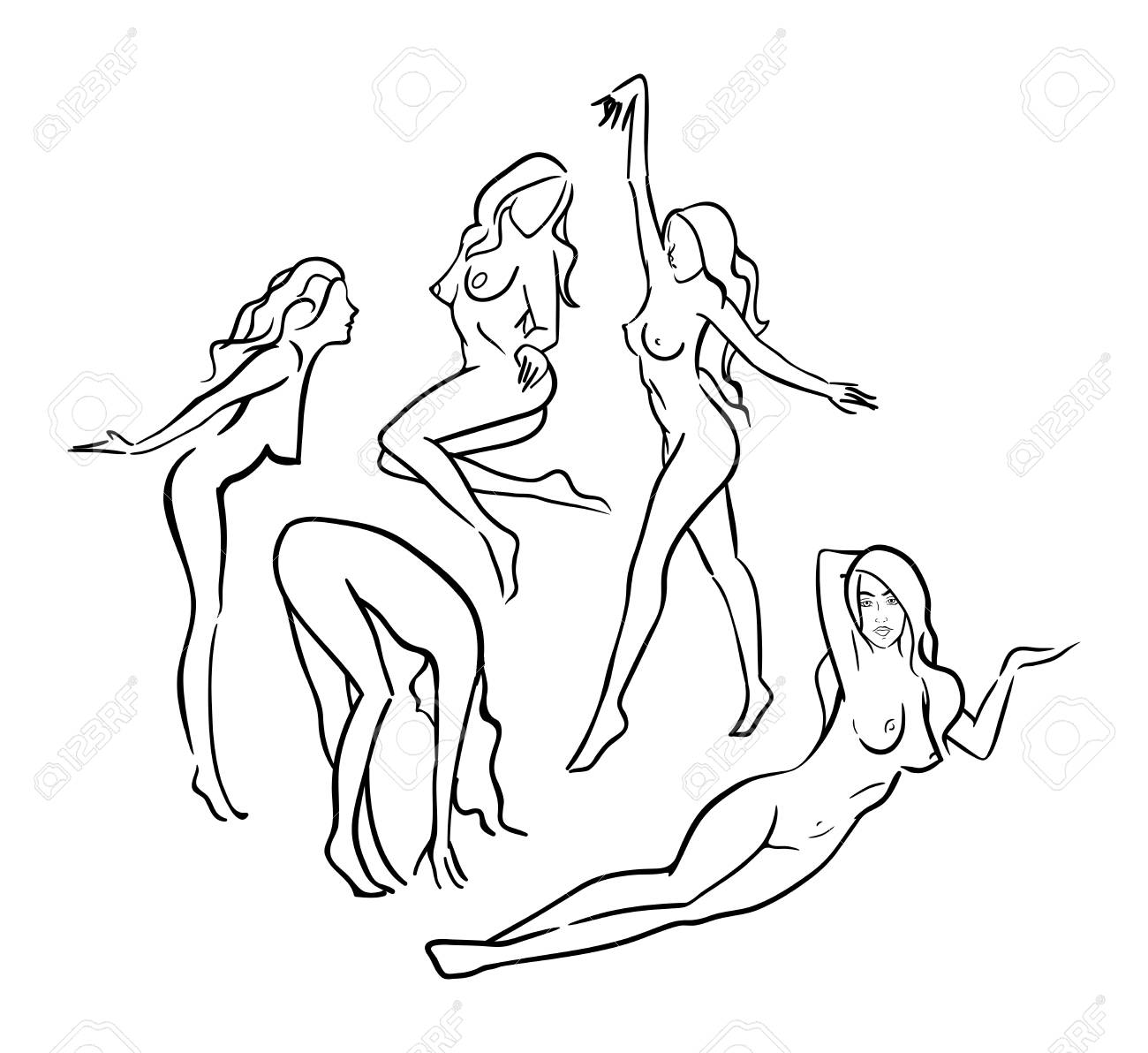 Siluetas De Chicas Desnudas. Arte De Línea De Vector Con Poses Elegantes De  Damas Bonitas. Fotos, retratos, imágenes y fotografía de archivo libres de  derecho. Image 91359546