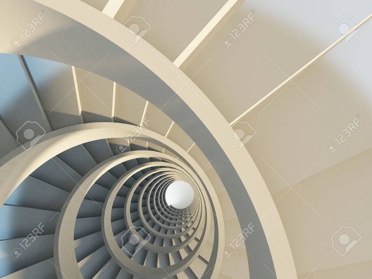 ソフト シャドウの抽象的な無限螺旋階段 上からの眺め 3 D イラスト の写真素材 画像素材 Image