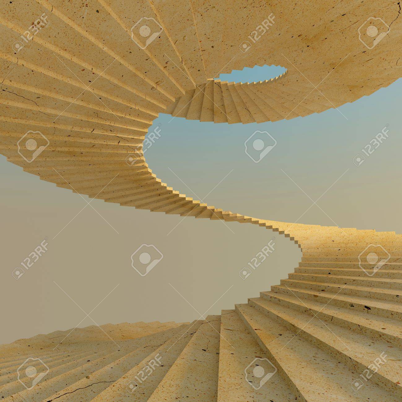 abstract spiral concrete staircase in warm natural light high