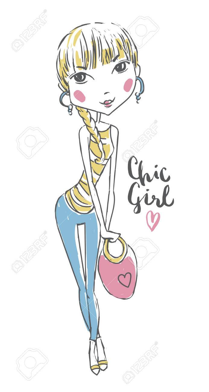 美しいシックな女の子 ロマンチックな女の子ベクトル イラスト かわいい女の子 ファッション概念 女性がポーズ のイラスト素材 ベクタ Image