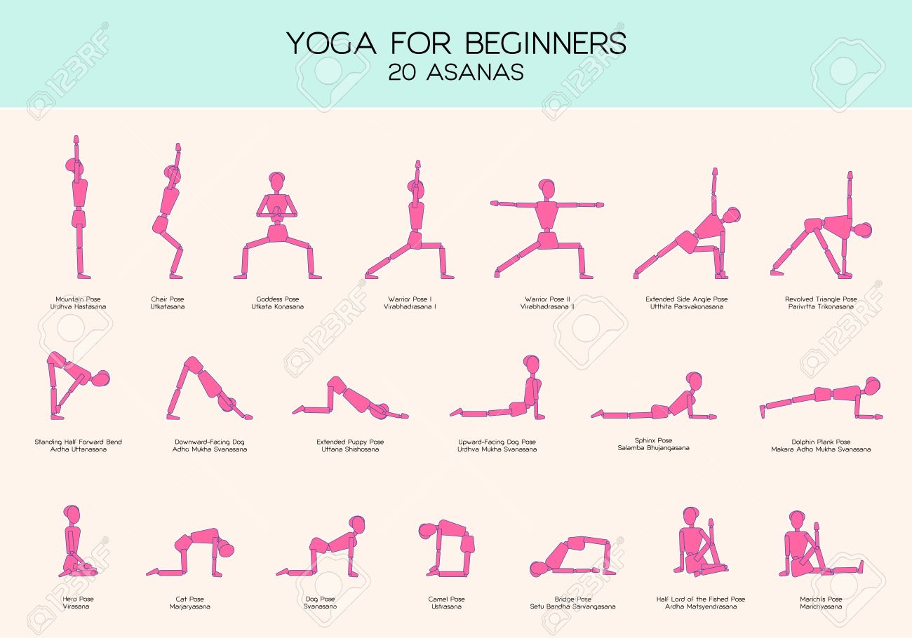 Vector set of stick figures doing yoga asanas, yoga for beginners, gymnastics people infographics, 20 basic poses - 60505349 Vector set of stick figures doing yoga asanas, yoga for beginners, gymnastics people infographics, 20 basic poses - 60505349