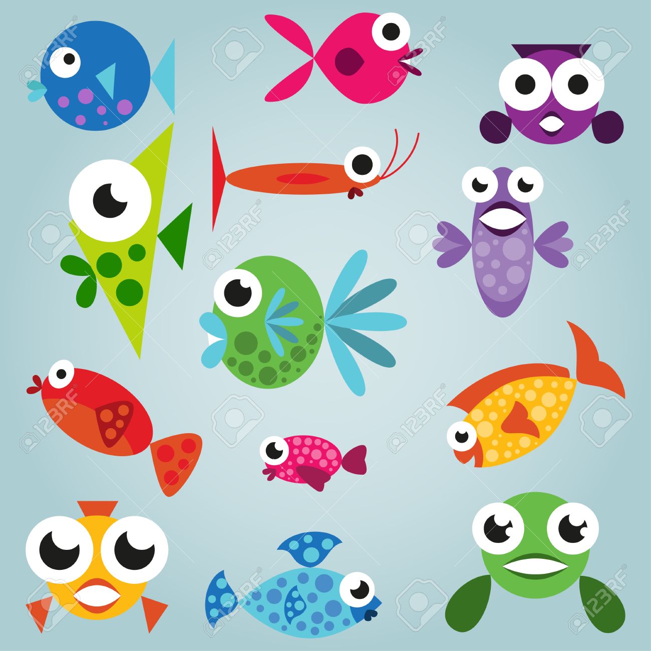 漫画海魚を設定 面白い漫画魚簡単魚 のイラスト素材 ベクタ Image
