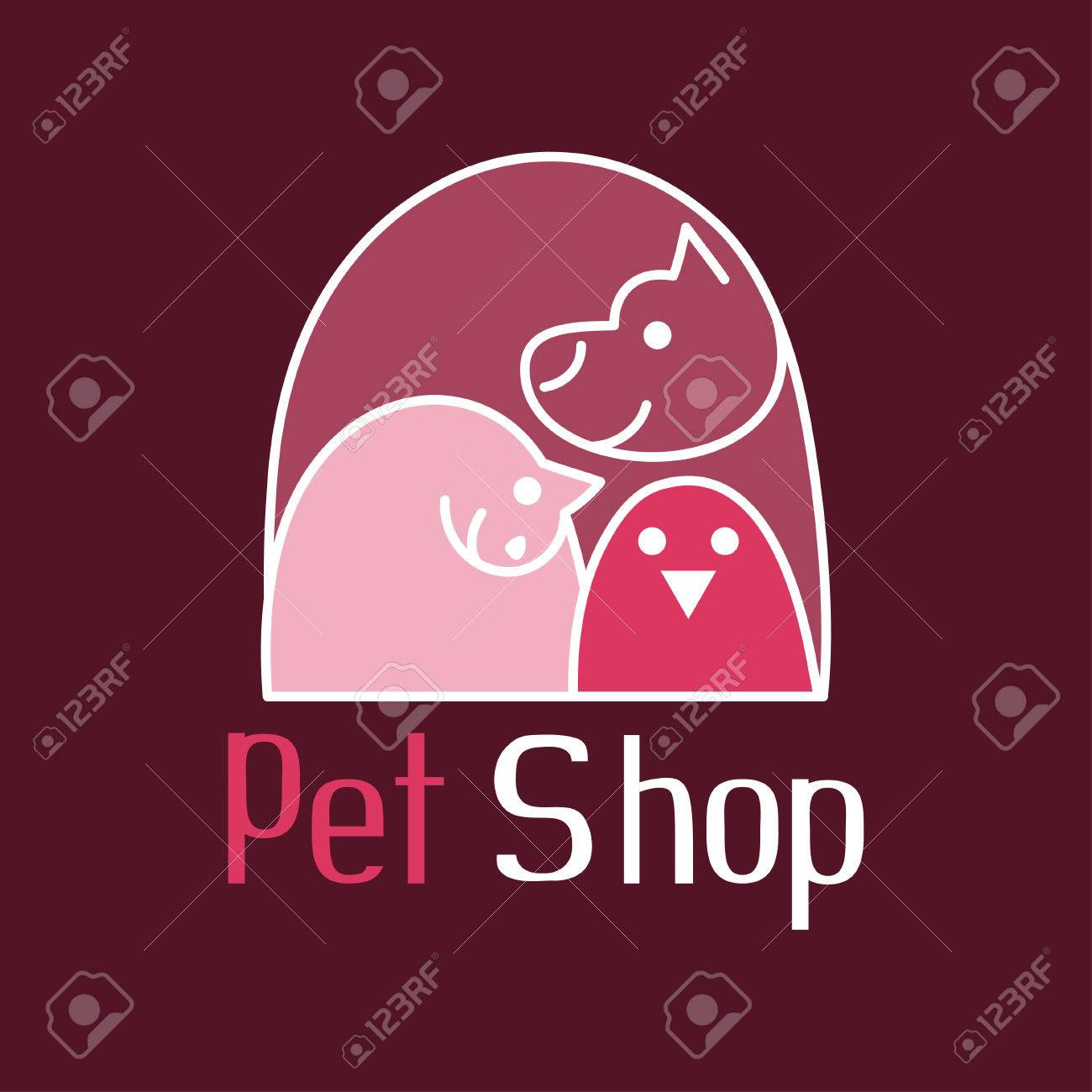 Cat, dog and bird of tender embrace, animals are the best friends, sign for pet shop logo, vector illustration - 43396902 Cat, dog and bird of tender embrace, animals are the best friends, sign for pet shop logo, vector illustration - 43396902