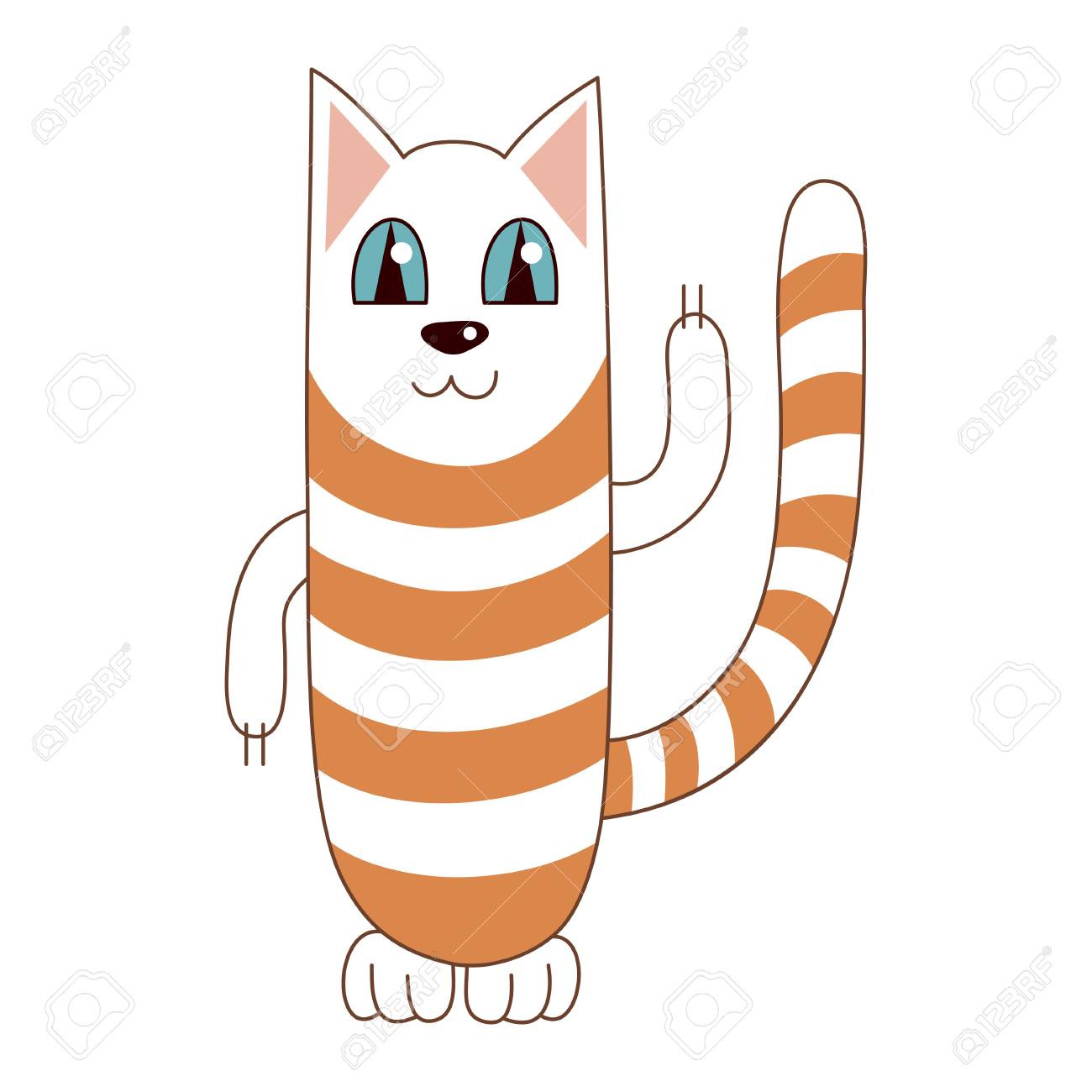 Dessin Anime Kitty Illustration Vectorielle De Chat Raye Mignon Drole De Blanc Avec Des Bandes Rouges Couleur Chat Souriant Et Dansant Clip Art Libres De Droits Vecteurs Et Illustration Image