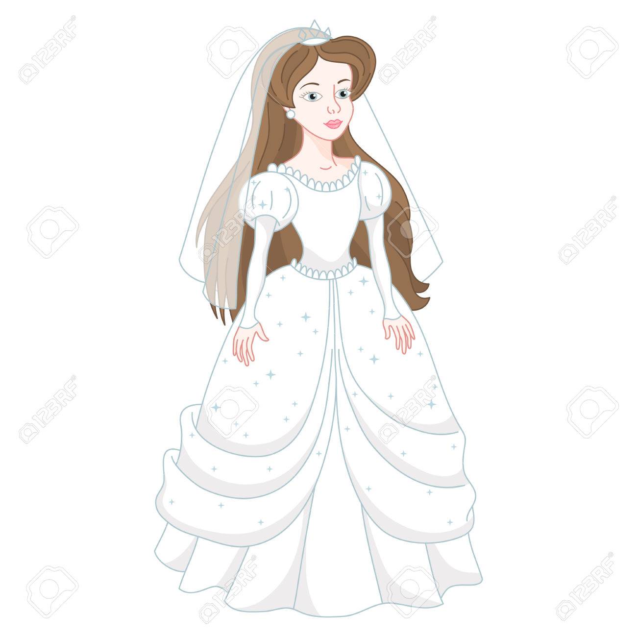 Illustration Of Beautiful Brunette Bride, Gentle Princess In White Wedding  Dress With Spangles, Vector Illustration Royalty Free SVG, Cliparts,  Vectors, and Stock Illustration. Image 48779781., image size:1300x1300