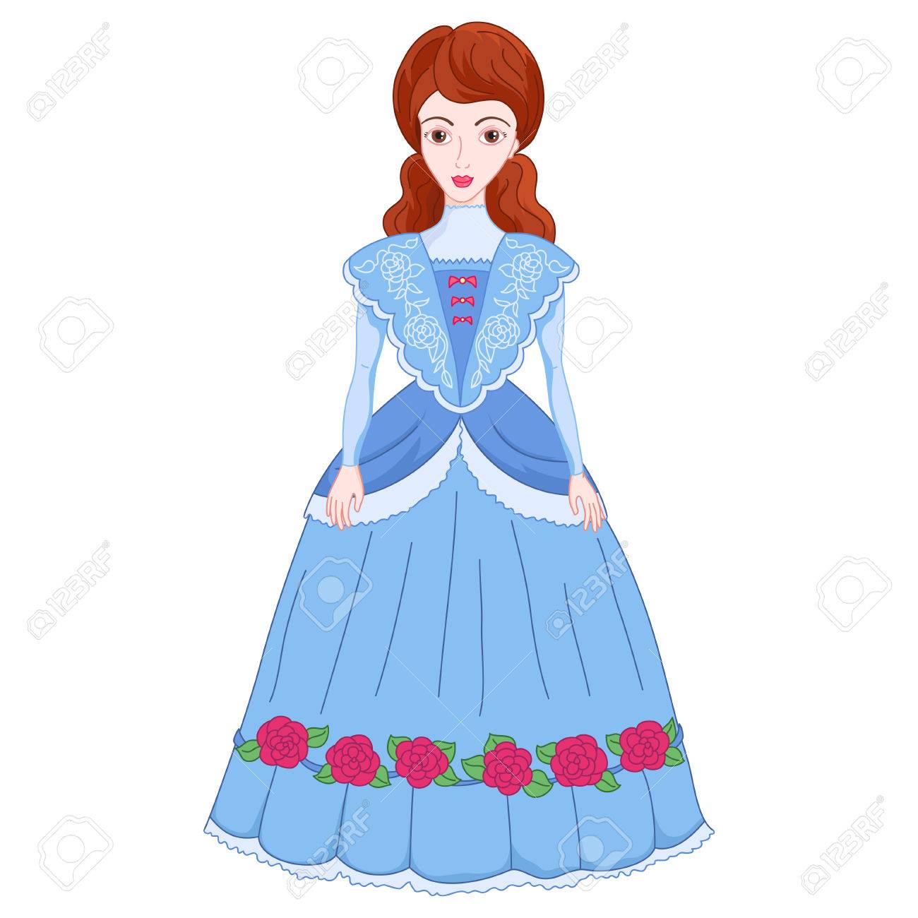 古代ドレス 19 世紀のエレガントなシアン服装や徒歩 ベクトル イラスト姫でかわいい女性で美しいブルネット貴婦人の図 のイラスト素材 ベクタ Image