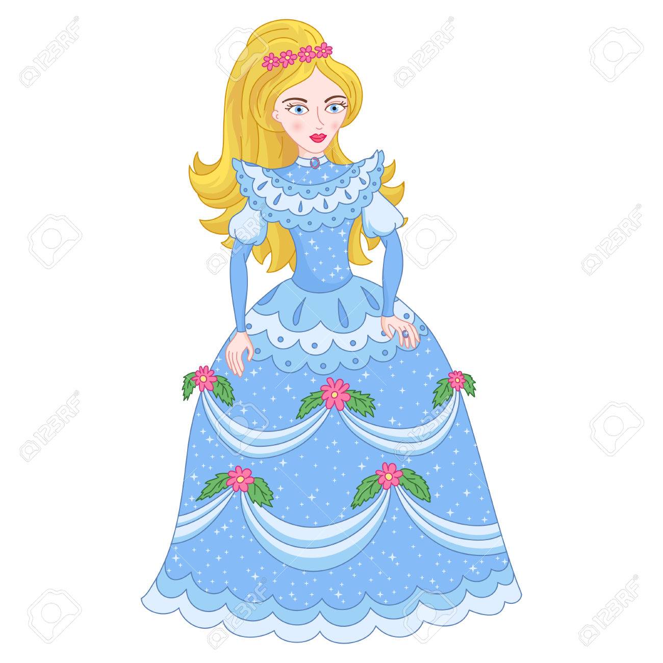 ゴールデン ブロンドの王女 スパンコール イラストで輝きエレガントな水色ドレスでかわいいプリンセスのイラスト のイラスト素材 ベクタ Image 5908