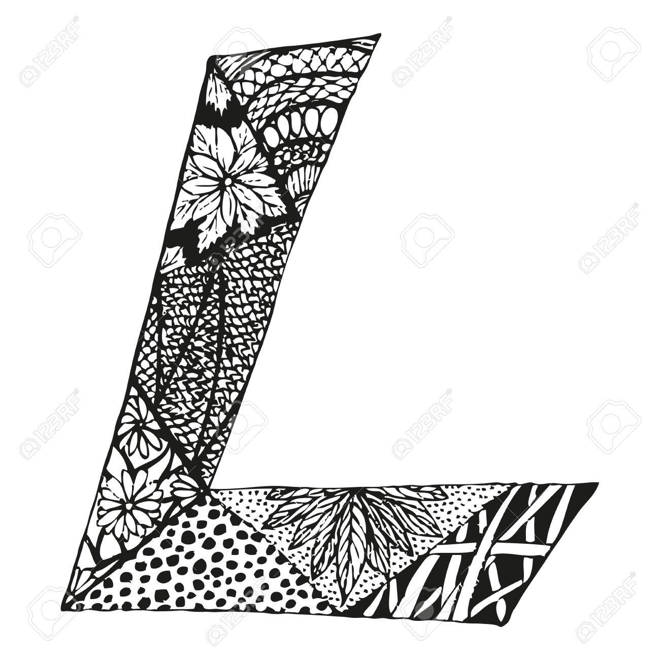 Vintage monogram L. Doodle alphabet character with patterns or coloring book page. - 63042907 Vintage monogram L. Doodle alphabet character with patterns or coloring book page. - 63042907