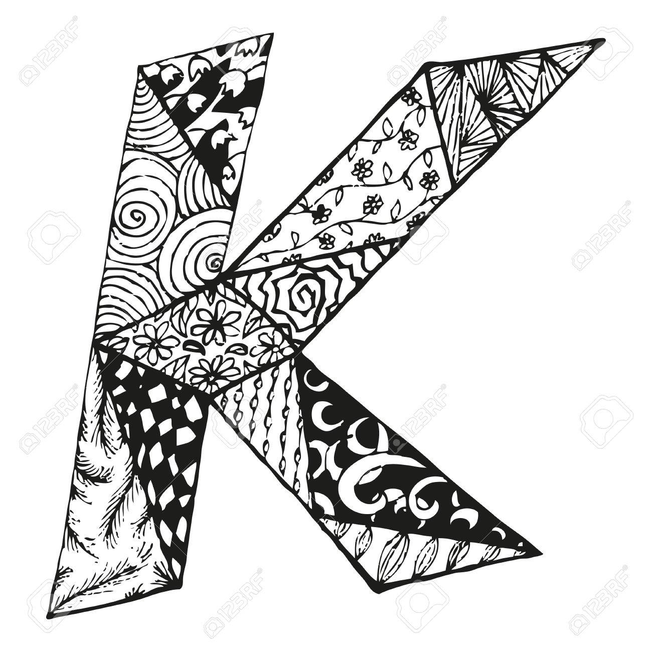 Vintage monogram K. Doodle alphabet character with patterns or coloring book page - 63042914 Vintage monogram K. Doodle alphabet character with patterns or coloring book page - 63042914
