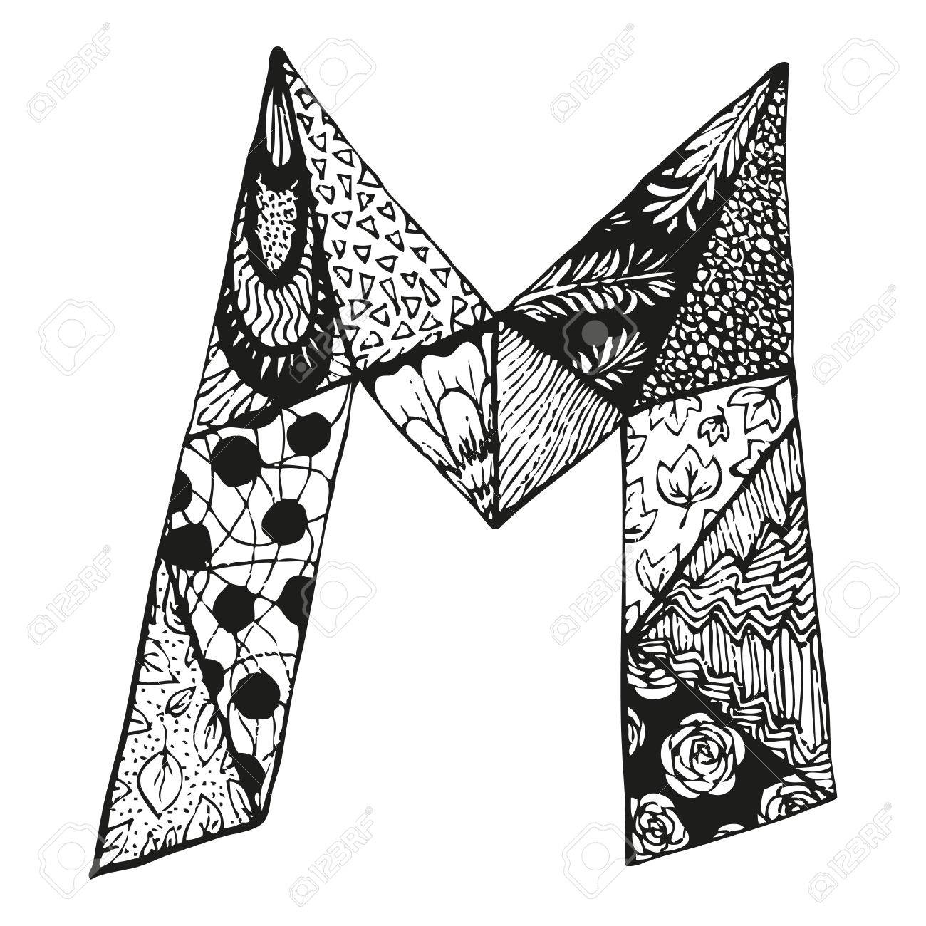 Vintage monogram M. Doodle alphabet character with patterns or coloring book page. - 63042912 Vintage monogram M. Doodle alphabet character with patterns or coloring book page. - 63042912