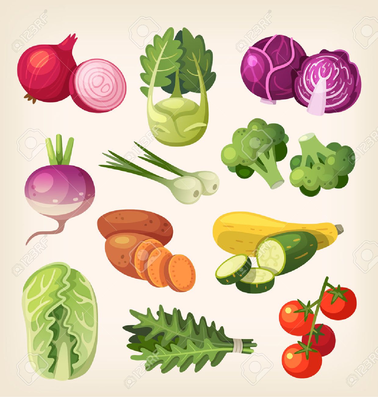 Common and exotic grocery, garden and field vegetables. Icons for labels and packages or for kid's education. - 42844023 Common and exotic grocery, garden and field vegetables. Icons for labels and packages or for kid's education. - 42844023