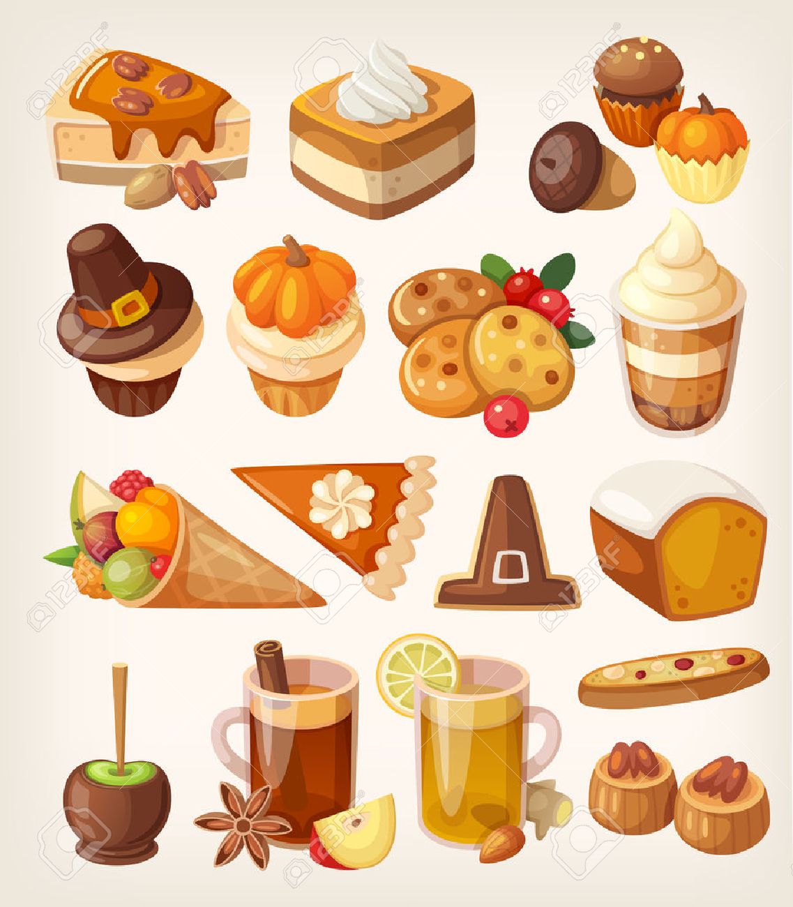 Set Of Colorful Tasty Thanksgiving Day Desserts Sweets Candies Royalty Free Cliparts Vectors And Stock Illustration Image 48475256