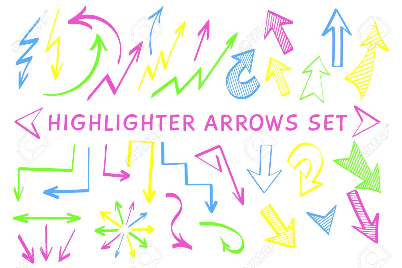 Sketch Arrow Highlight Marker Set Vector Illustration Group