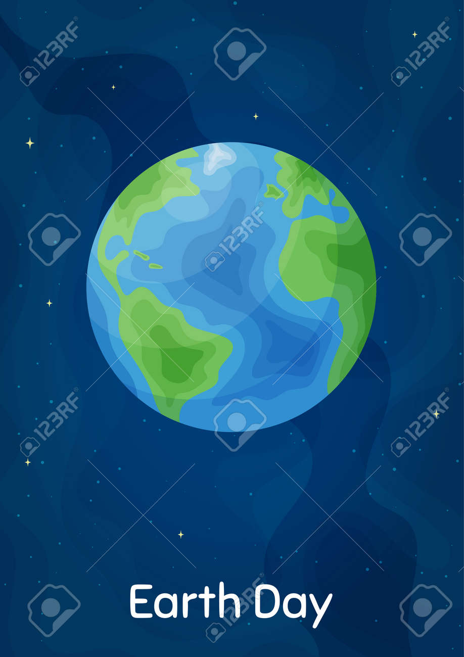 World Earth Day Ecology Protection Poster. Vertical Starry Blue Background With Cartoon Style Planet Earth. Environment Concept Banner, Saving Ecology And Global Recycling Program Concept Royalty Free SVG, Cliparts, Vectors, And Stock World Earth Day Ecology Protection Poster. Vertical Starry Blue Background With Cartoon Style Planet Earth. Environment Concept Banner, Saving Ecology And Global Recycling Program Concept Royalty Free SVG, Cliparts, Vectors, And Stock