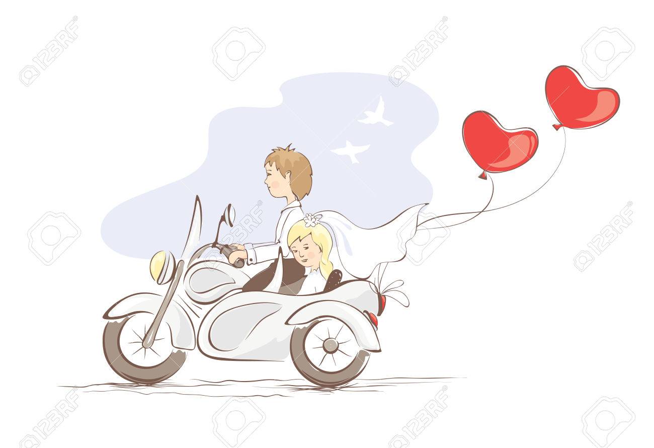 Illustration Card Just Married On A Motorcycle Royalty Free Cliparts Vectors And Stock Illustration Image 53576999