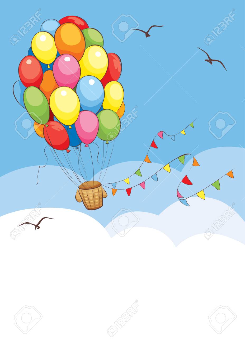 Helle Reise Mit Heissluftballon Aus Bunten Luftballons Fliegen In