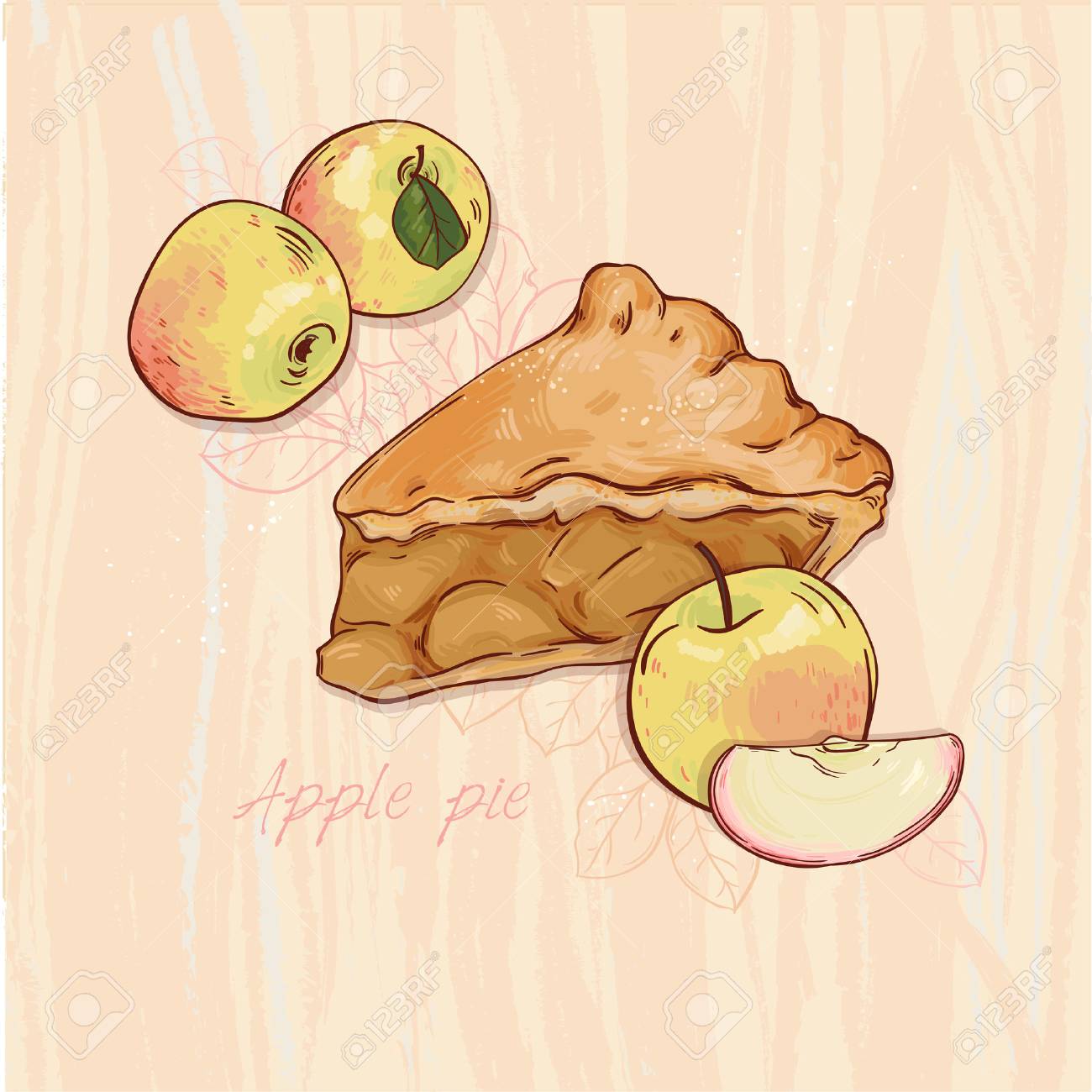 甘いアップルパイ 手描きのイラスト テキスタイル デザイン ポストカード カレンダー Web サイト 壁紙 パッケージ 背景 オット デザインで使用できます のイラスト素材 ベクタ Image