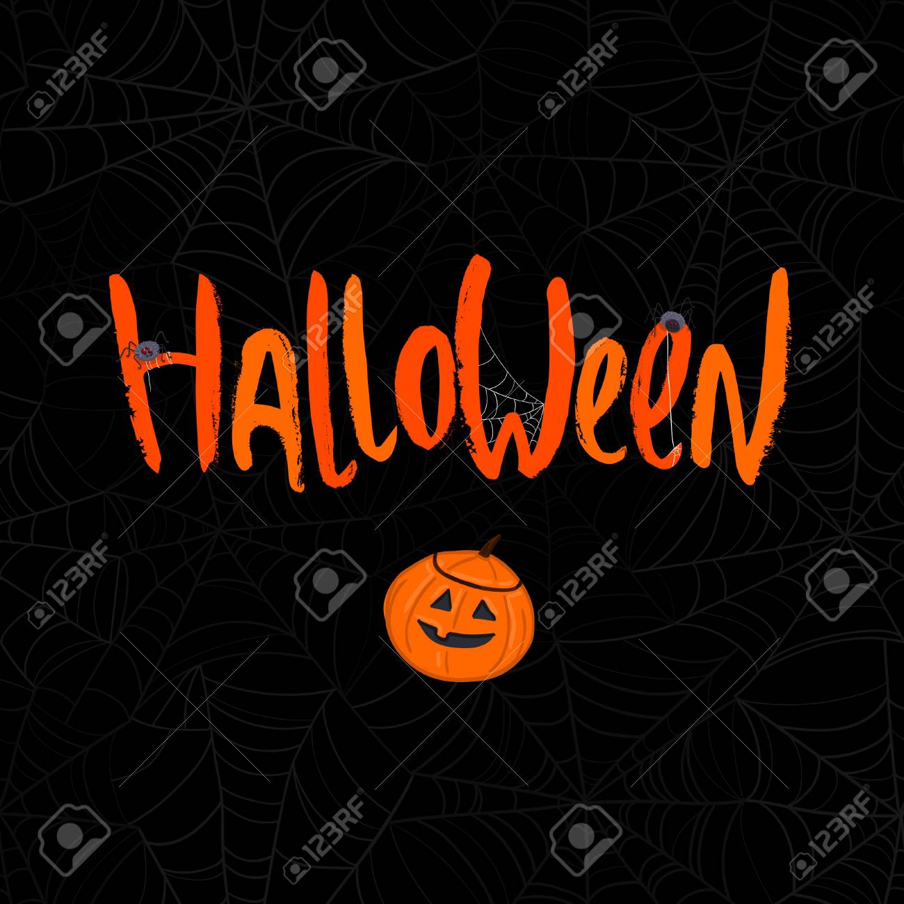 cute cartoon word halloween with tiny spiders on spider web seamless word halloween