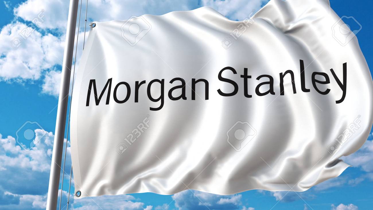 空と雲とモルガン ・ スタンレーのロゴと旗を振っています。編集 3 D レンダリングの写真素材・画像素材 Image 80800233