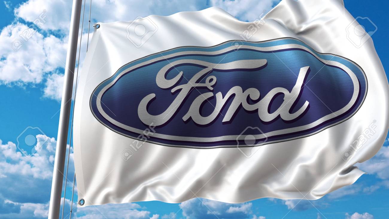 Waving Flag With Ford Logo Against Sky And Clouds. Editorial 3D Rendering  Stock Photo, Picture and Royalty Free Image. Image 80800267., image size:1300x731