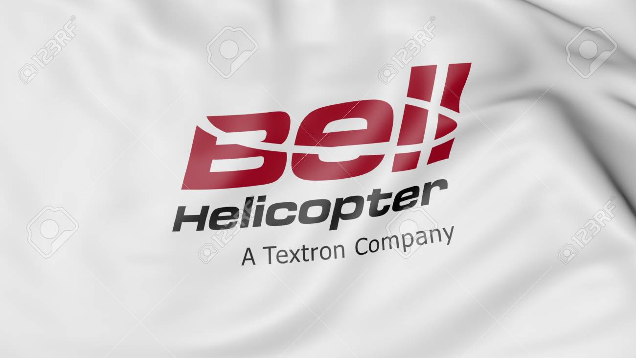 waving flag with bell helicopter logo editorial 3d rendering stock