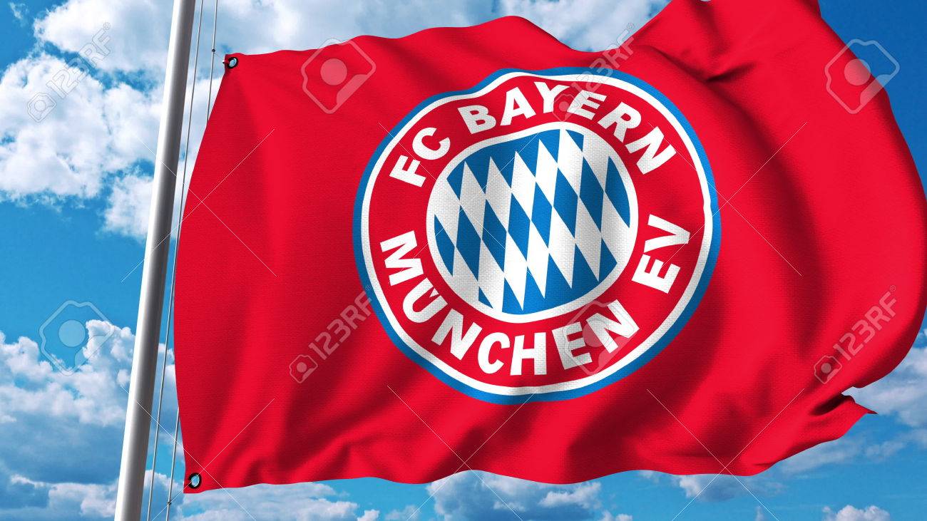 FC Bayern Munich flag is waving on transparent background. Close