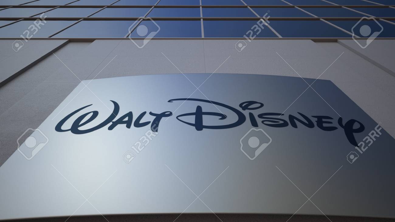 월트 디즈니 그림 로고가있는 야외 간판. 현대 오피스 빌딩입니다. Editorial 3D Rendering 로열티 무료 사진, 그림,  이미지 그리고 스톡포토그래피. Image 81254377