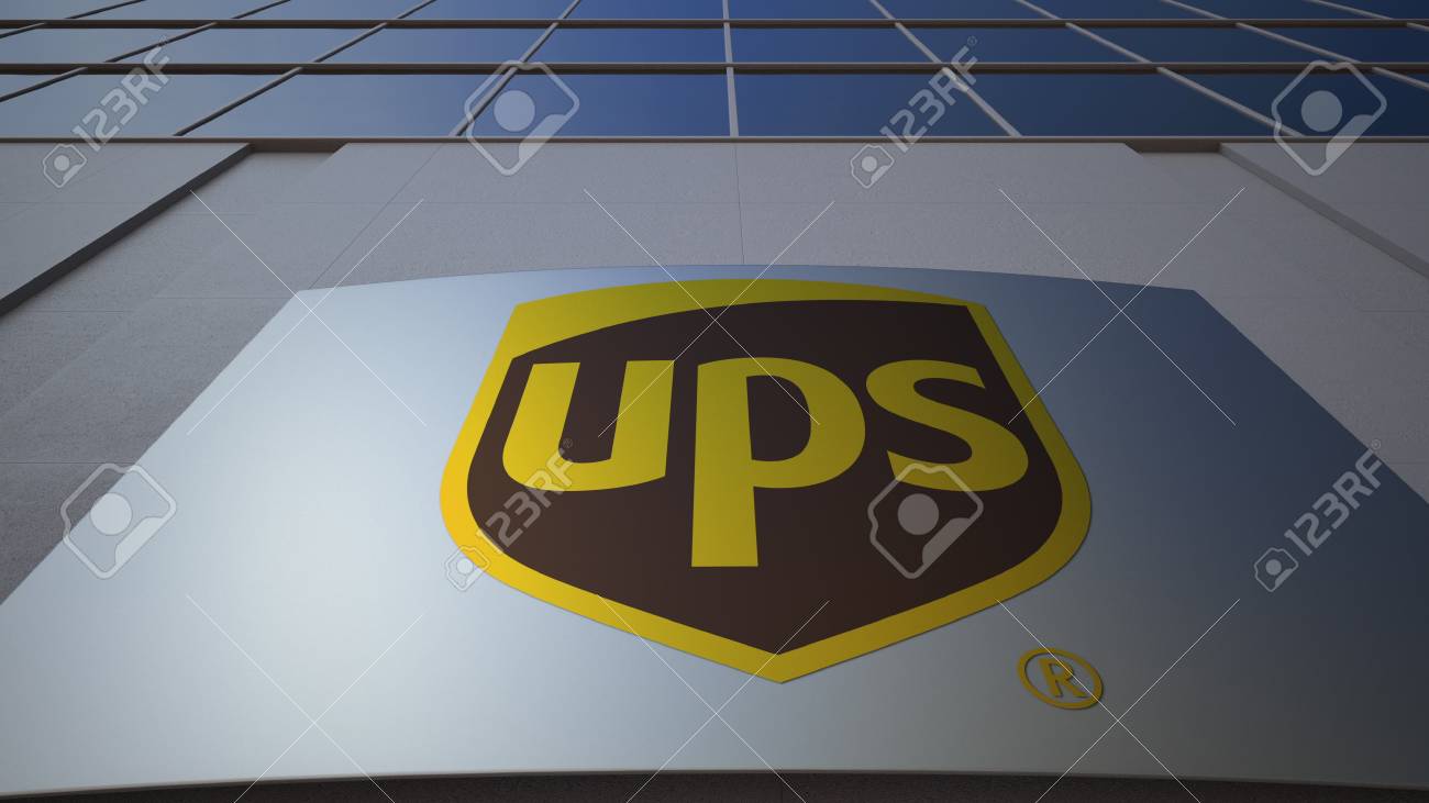 ユナイテッドパーセル サービス Ups のロゴと屋外看板ボード 近代的なオフィスビル 編集 3 D レンダリング の写真素材 画像素材 Image
