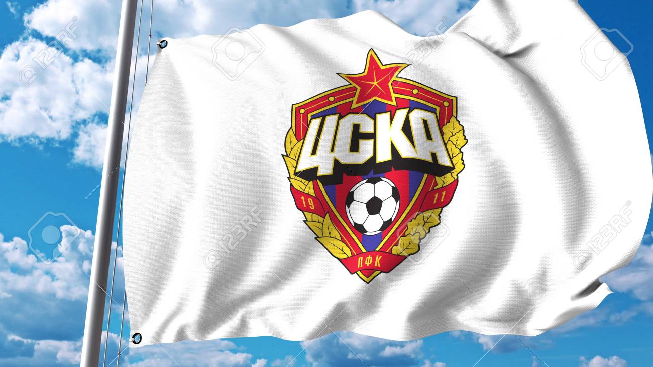 Cska モスクワのサッカー クラブのロゴと旗を振っています 編集 3 D レンダリング の写真素材 画像素材 Image