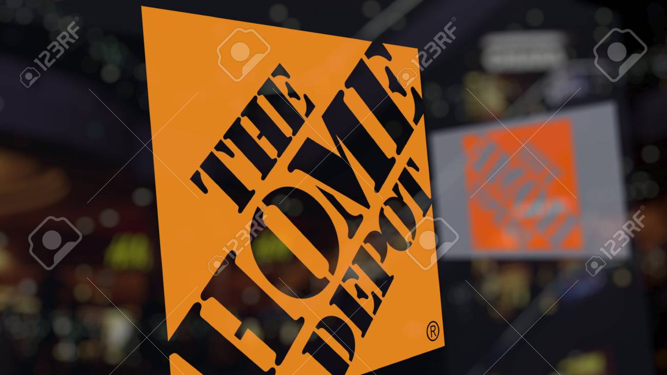 The Home Depot Logo On The Glass Against Blurred Business Center Stock Photo Picture And Royalty Free Image Image
