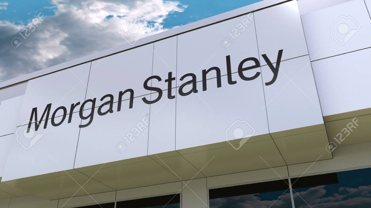 모건 스탠리 (Morgan Stanley) 로고가 현대적인 건물 외관에 있습니다. Editorial 3D Rendering 로열티 무료  사진, 그림, 이미지 그리고 스톡포토그래피. Image 83644028