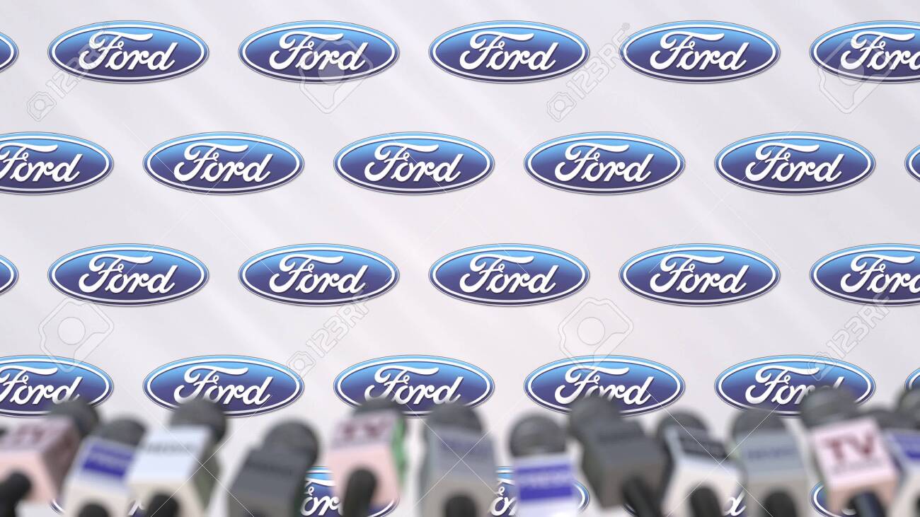 News Conference Of FORD, Press Wall With Logo As A Background And Mics,  Editorial 3D Rendering Stock Photo, Picture and Royalty Free Image. Image  120108844., image size:1300x731