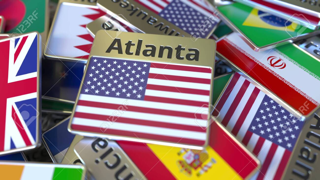 Souvenir Magnet Or Badge With Atlanta Text And National Flag - 