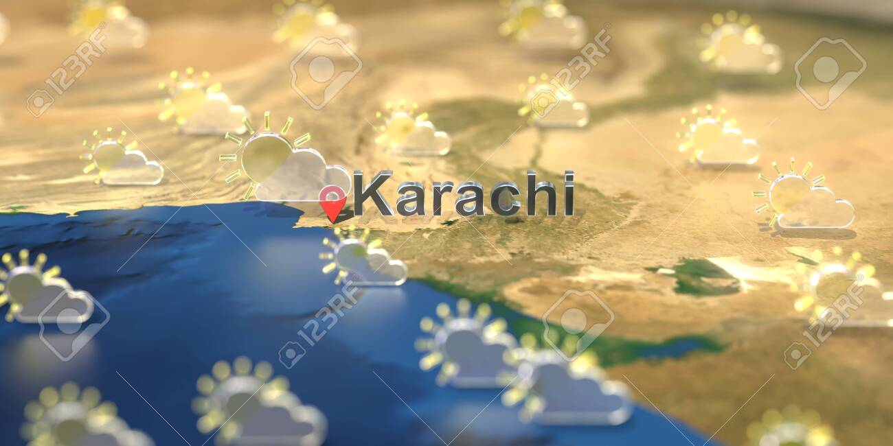 3d Map Of Karachi Partly Cloudy Weather Icons Near Karachi City On The Map, Weather Forecast  Related 3D Rendering Stock Photo, Picture And Royalty Free Image. Image  153727508.