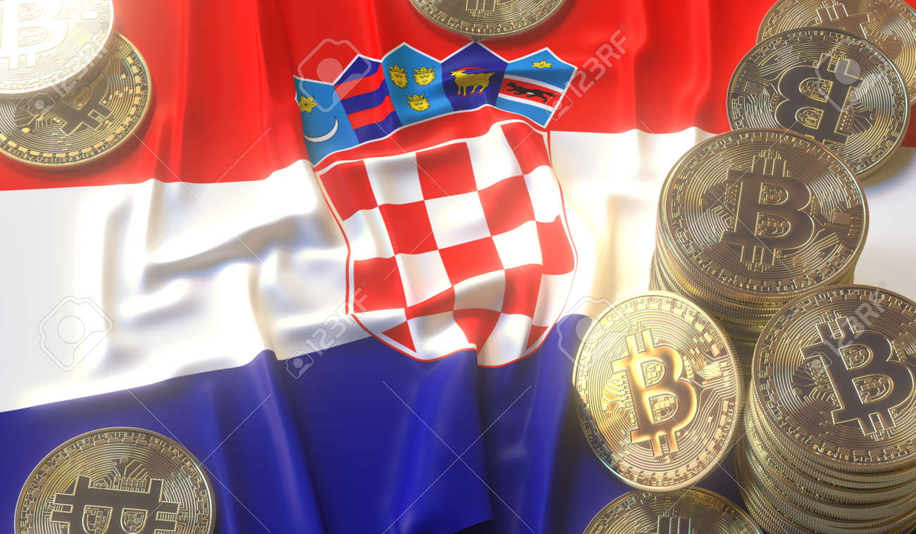 Bitcoin Tokens And Flag Of Croatia. Cryptocurrency Related 3D Rendering  Stock Photo, Picture and Royalty Free Image. Image 186952266.