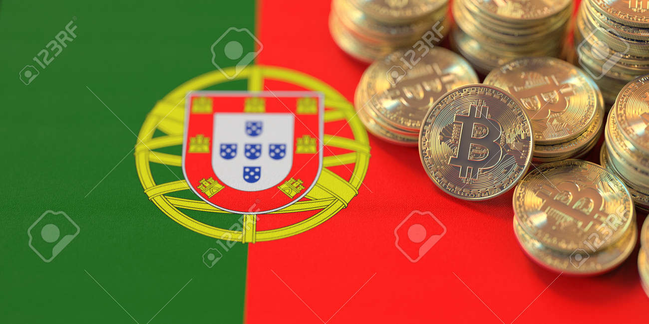 Many Bitcoins And National Flag Of Portugal Cryptocurrency Laws Related  Conceptual 3d Rendering Fotos, retratos, imágenes y fotografía de archivo  libres de derecho. Image 190974236