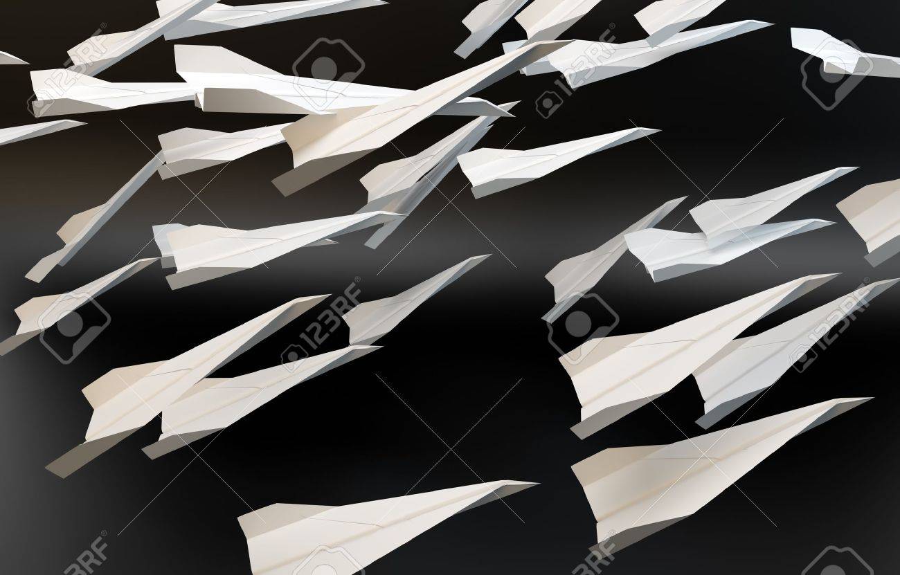多くの紙飛行機が飛ぶ の写真素材 画像素材 Image
