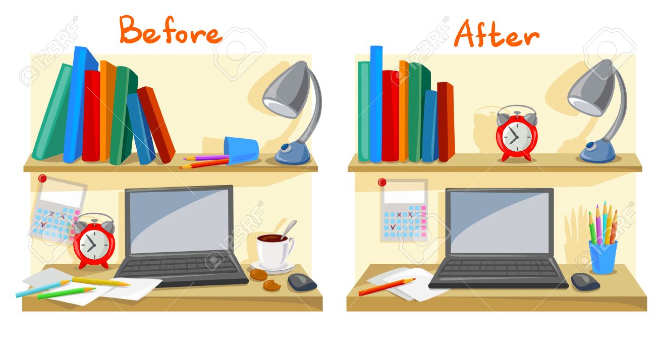 messy desktop clutter tidy desk vector illustration royalty free