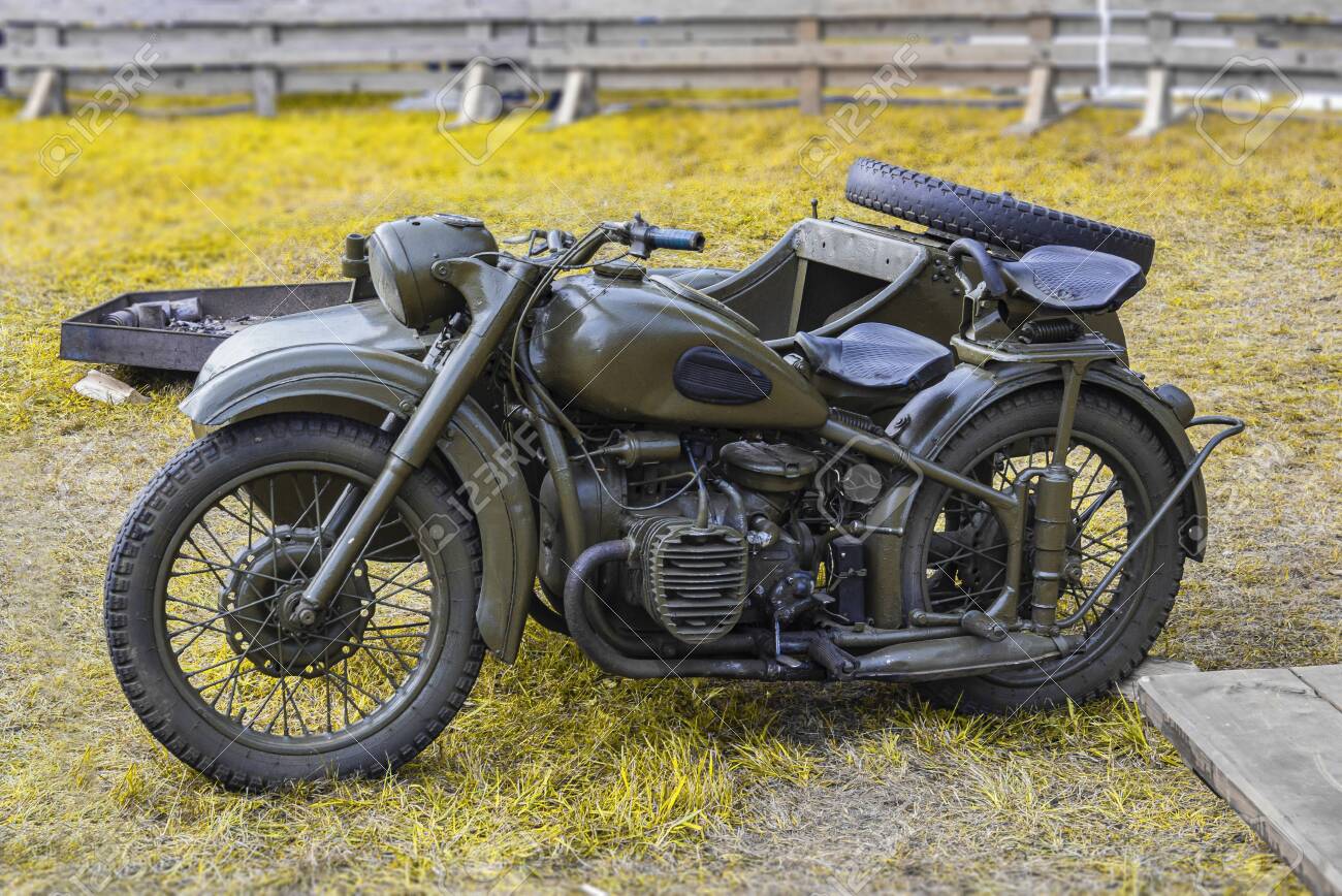 Old Military Motor Bike Two Wheeled Vehicle Of The Second World Stock Photo Picture And Royalty Free Image Image 131705957
