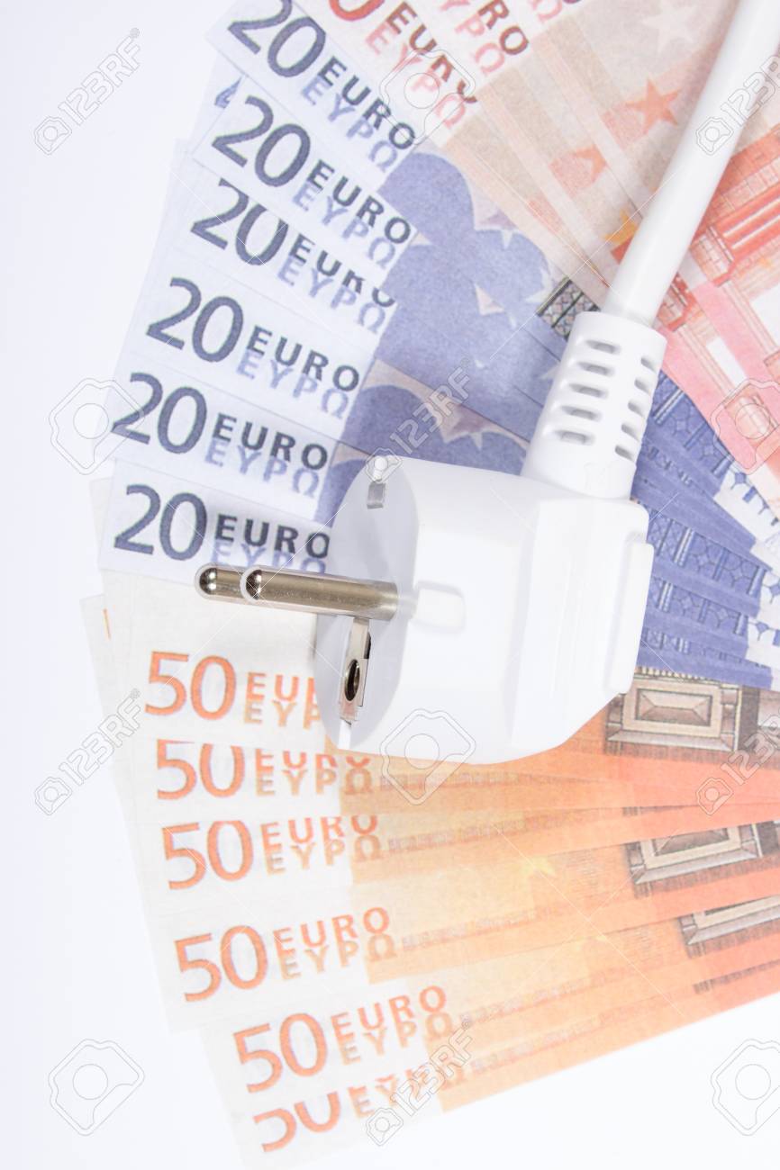 Euro Wahrung Und Stecker Konzept Der Stromsparen Zu Hause