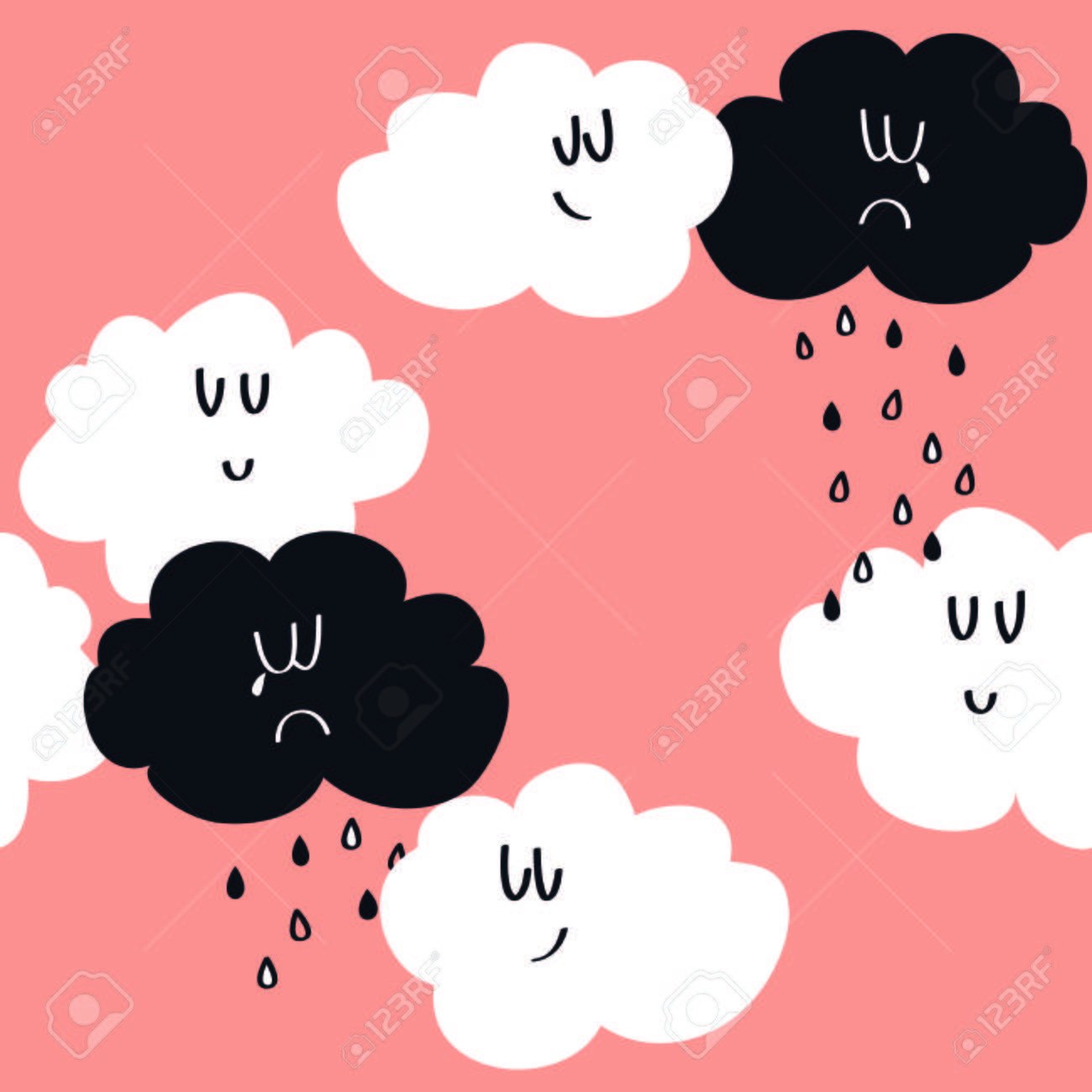 ベクトル図 雲 雲 悲しい 雨 空 太陽 天気 自然 子供の頃 パターン 背景 イラスト シームレスな のイラスト素材 ベクタ Image