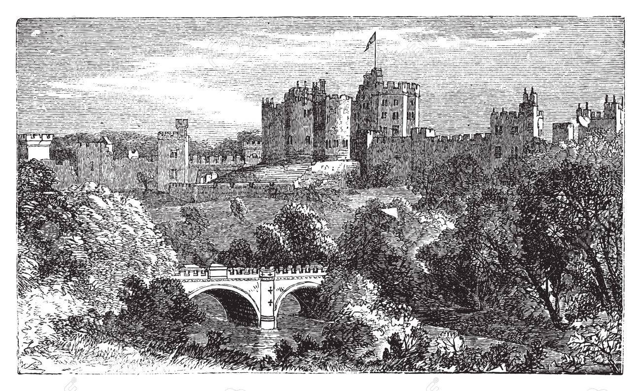 Alnwick Castle In Alnwick Northumberland County 10 Vintage Engraved Illustration Vector Engraving Location Of Various Film Such As Harry Potter And Elizabeth Royalty Free Cliparts Vectors And Stock Illustration Image
