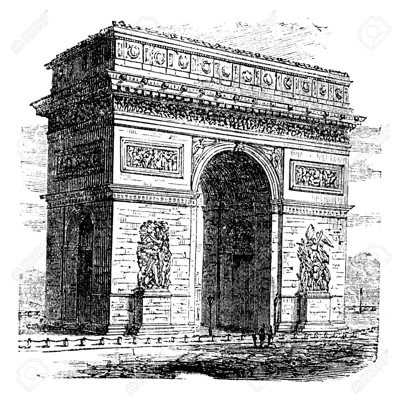 凱旋門のアーチや凱旋門 パリ フランス ビンテージの彫刻 古い凱旋門のイラストを刻まれています パリの最も有名なモニュメントの一つです のイラスト素材 ベクタ Image
