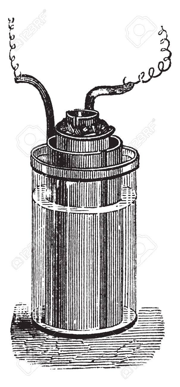ダニエル電池または重力セルまたはクロウフット セル ヴィンテージの彫刻 古い 白い背景で隔離のダニエル電池のイラストを刻まれています のイラスト素材 ベクタ Image