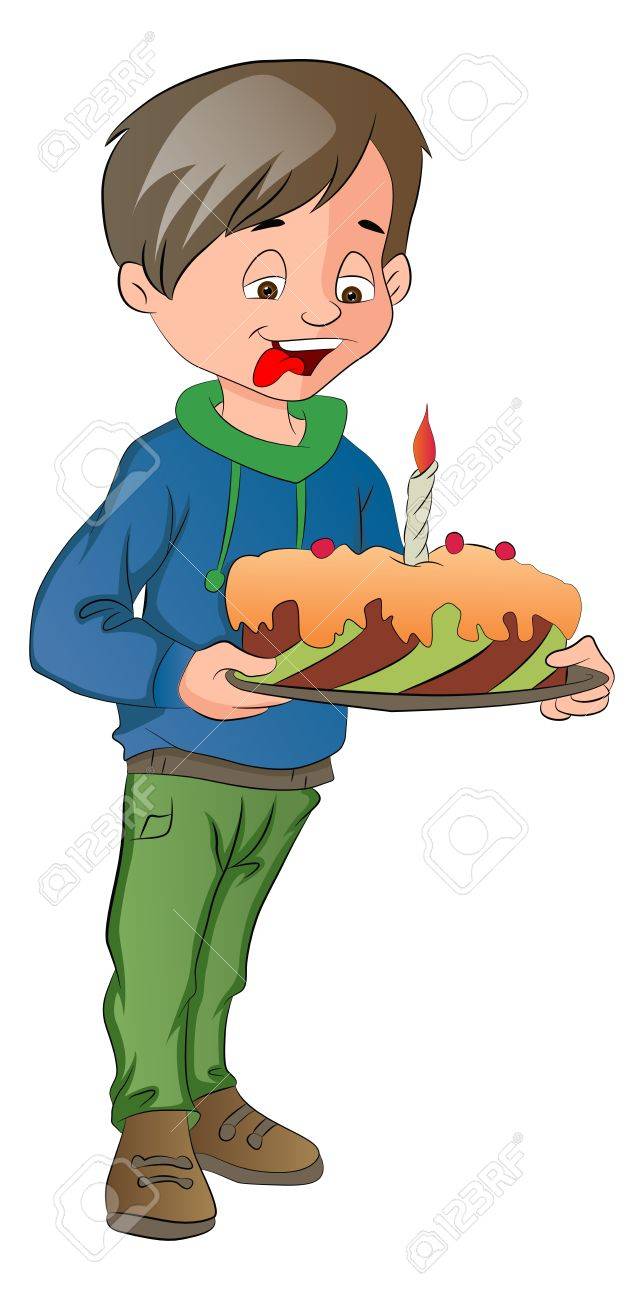 キャンドル ケーキを持つ男の子ベクトル イラスト のイラスト素材 ベクタ Image