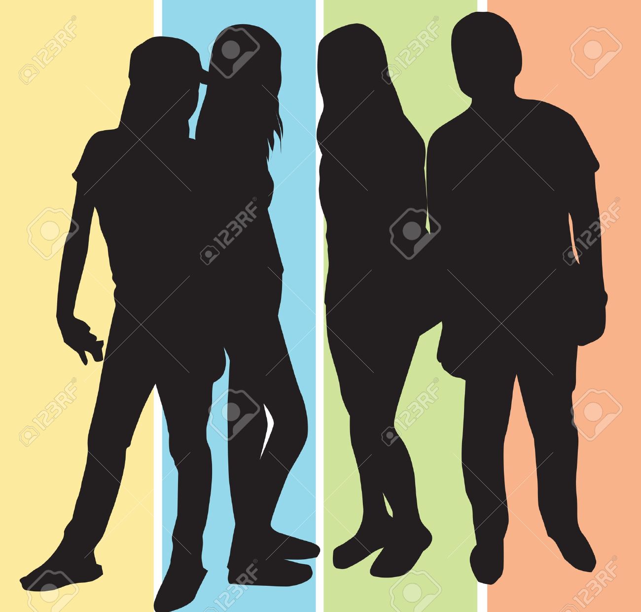 人 グループの 4 の男性と女性のポーズ ベクトル イラストのイラスト素材 ベクタ Image