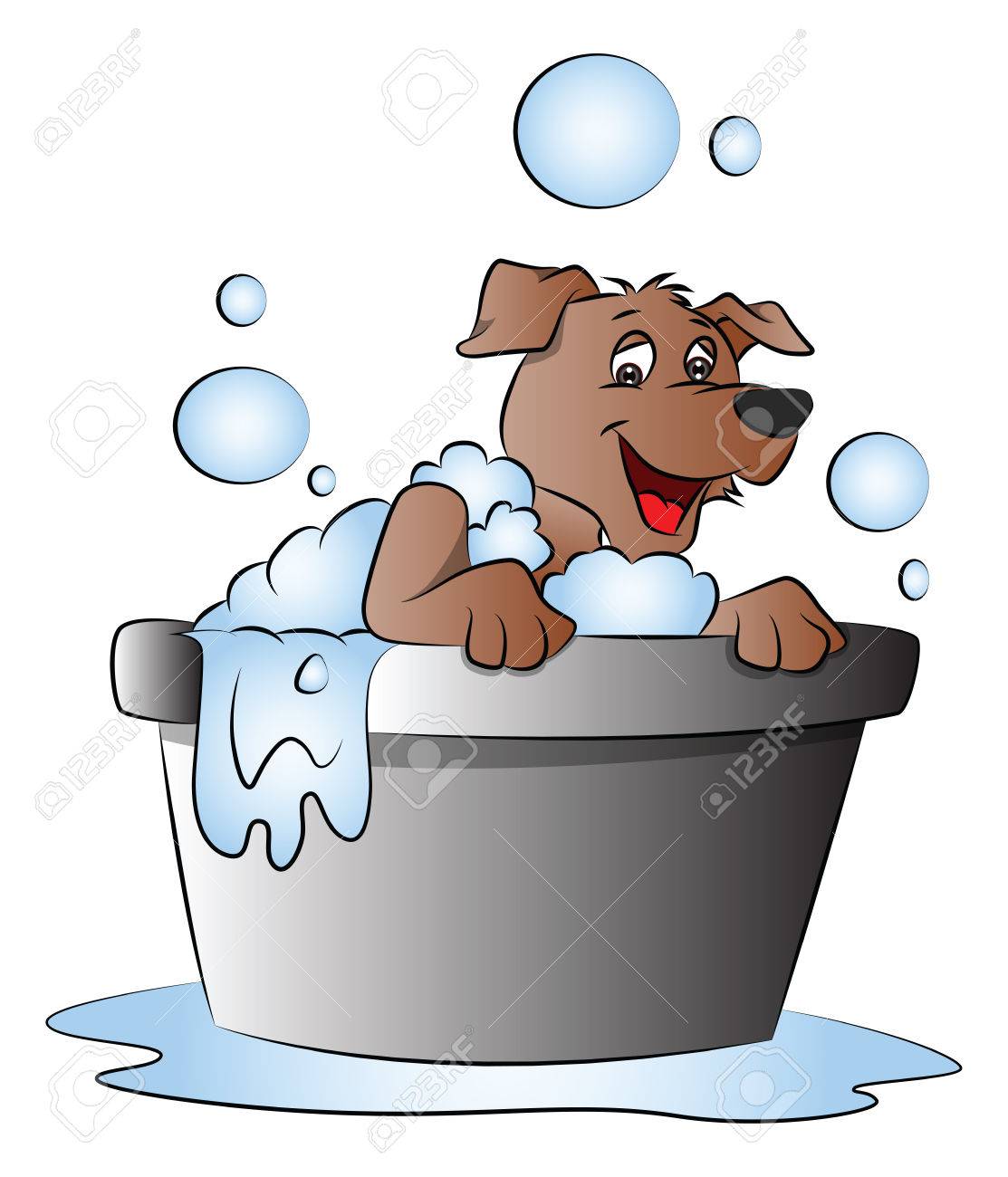 バスタブで幸せ びっくり犬のベクター イラストです のイラスト素材 ベクタ Image