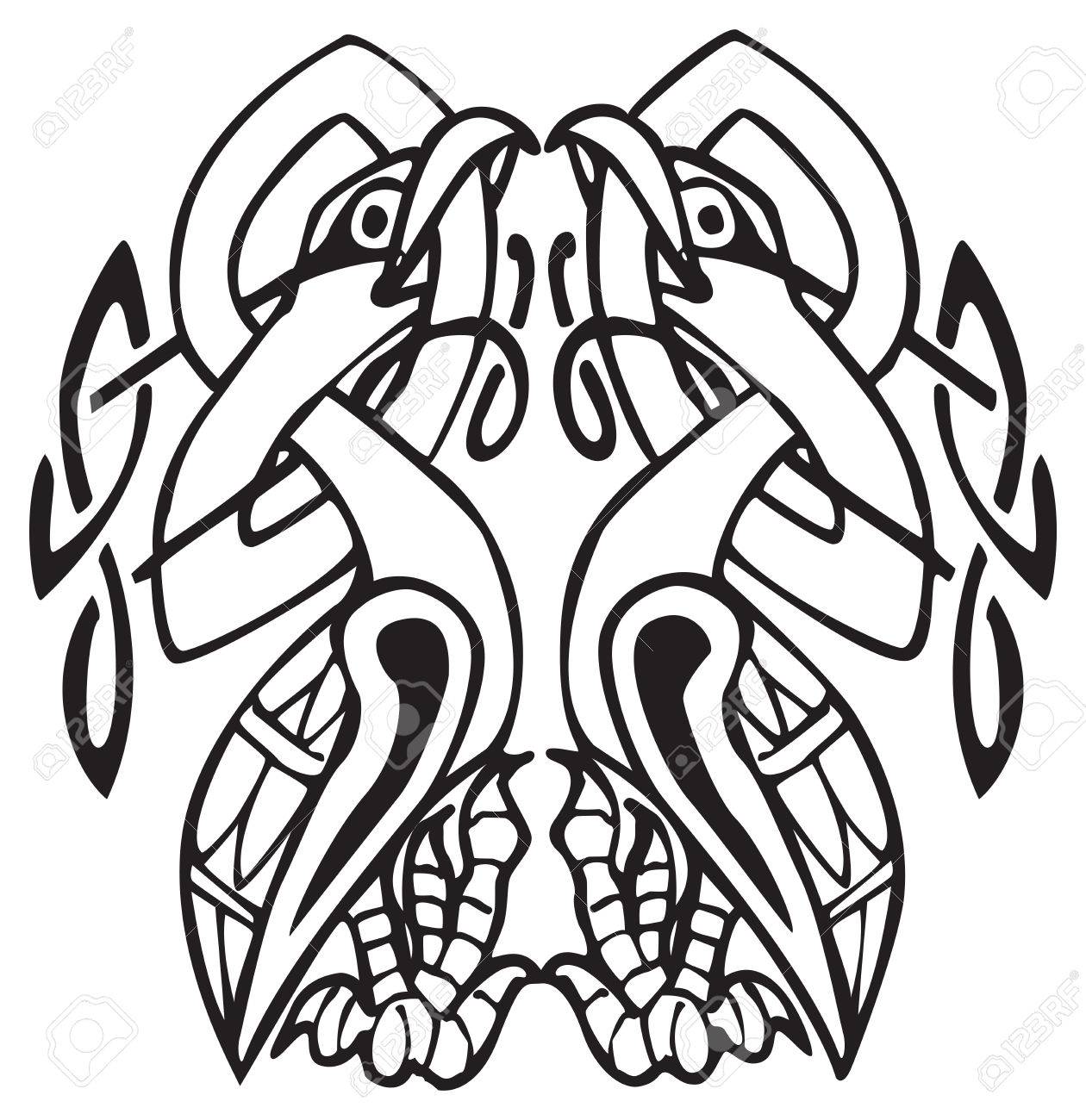 Conception Celtique Dun Deux Oiseaux Piqueurs Leur Propre Cou Avec Des Lignes Nouées Et Le Modèle Idéal Pour Les Uvres Dart Ou Dun Tatouage